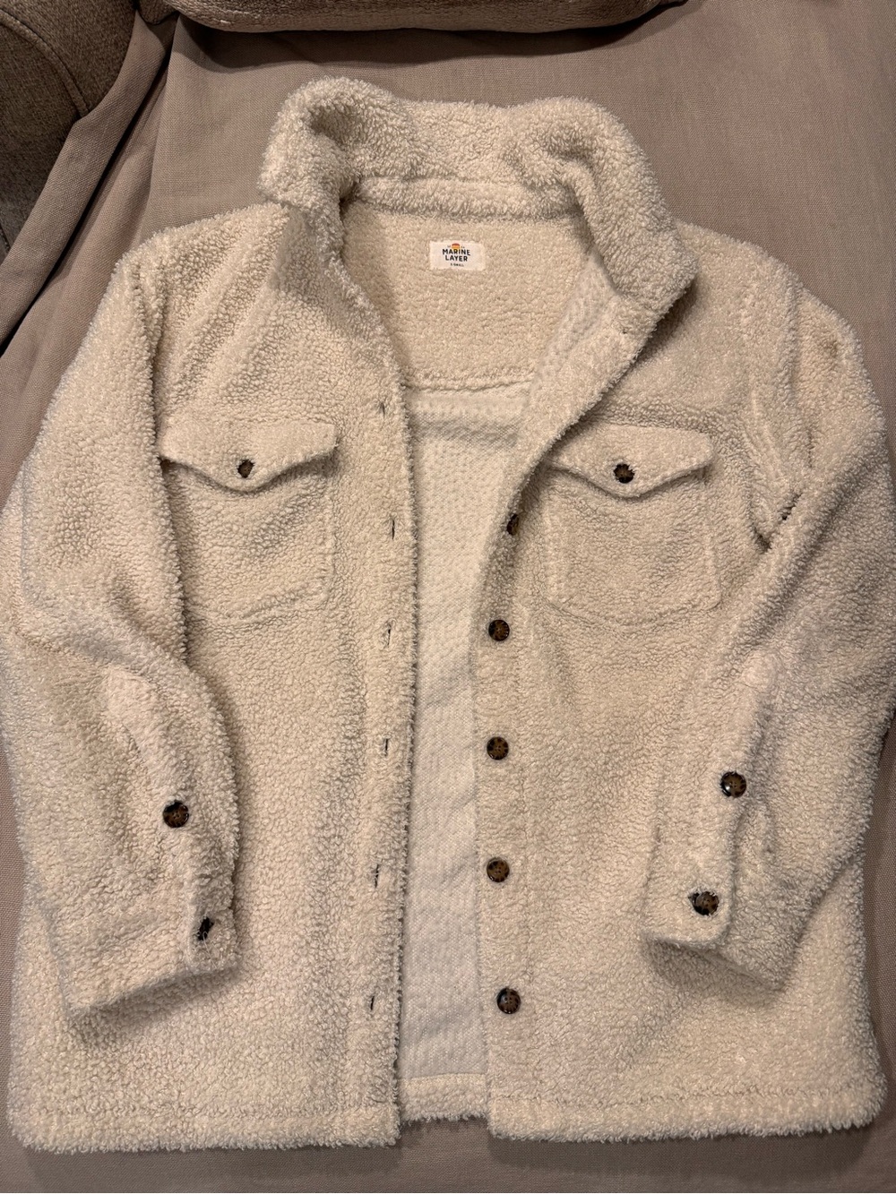 MARINE LAYER Eden Sherpa Overshirt Shacket Cream Off White Fleecy Button Down XS